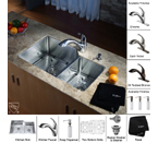 Kraus Stainless Steel 32 inch Undermount 70/30 Double Bowl Kitchen Sink and Chrome Kitchen Faucet with Soap Dispenser KHU123-32-KPF2210-KSD30