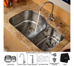 Kraus Stainless Steel 32 inch Undermount 16 gauge 70/30 Double Bowl Kitchen Sink with Kitchen Faucet and Soap Dispenser KBU23-KPF2160-SD20