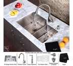 Kraus 32 inch Undermount Double Bowl 16 gauge Stainless Steel Kitchen Sink and Stainless Steel Pull out Kitchen Faucet with Soap Dispenser KHU123-32-KPF2170-SD20