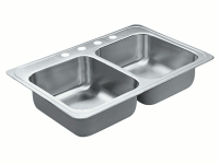 MOEN Excalibur 33x22 Double Bowl Kit Sink ST STEEL