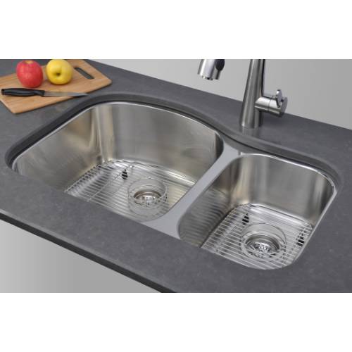 Wells Sinkware 17 Gauge Deck/ 18 Gauge Double Bowl Undermount Stainless Steel Kitchen Sink Package CHU3221-97-1