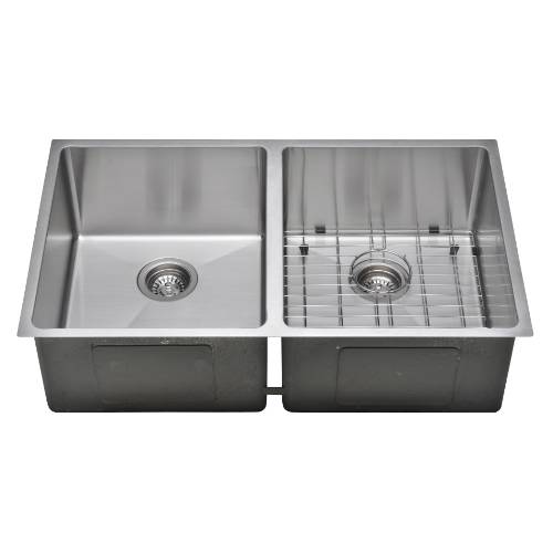 Wells Sinkware Commercial Grade 16 Gauge Handcrafted Double Bowl Undermount Stainless Steel Kitchen Sink Package CSU3320-99-1