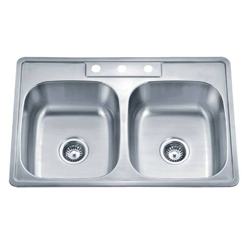 Wells Sinkware 20 Gauge ADA Topmount Double Bowl Stainless Steel Kitchen Sink Package SST3322-55-ADA-1