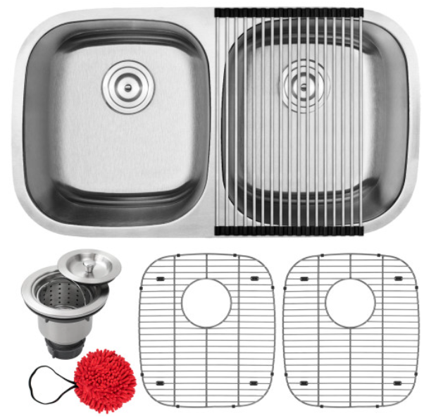 32.5" TICOR L2 - FOSTER SERIES 18-GAUGE STAINLESS STEEL UNDERMOUNT DOUBLE BASIN KITCHEN SINK