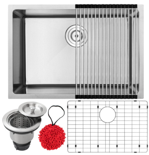TICOR PLZ-23 26" ARLO SERIES 18-GAUGE STAINLESS STEEL UNDERMOUNT SINGLE BASIN KITCHEN SINK