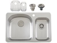 Ticor S997 Overmount 18-Gauge Stainless Steel Double Bowl Kitchen Sink + Accessories