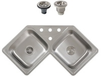 Ticor S999 Corner Overmount 18-Gauge Stainless Steel Kitchen Sink With Free Basket Strainer & Deluxe Strainer