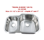 Leonet Regal Reverse 30/70 LE-297BR Double Bowl Stainless Steel Kitchen Sink