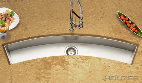 Houzer CTC-4512 Zero Radius Undermount Curved Trough Bar/Prep Stainless Steel Sink