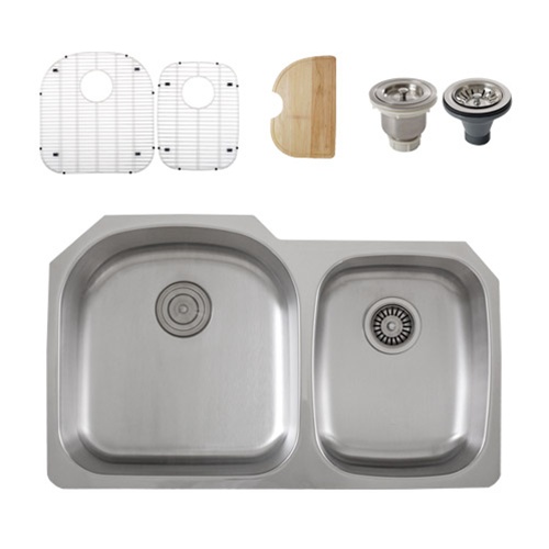 Ticor S105-8 Undermount Stainless Steel Double Bowl Kitchen Sink + Accessories