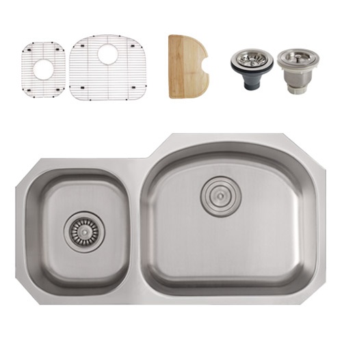 Ticor S105R Undermount 16 G Stainless Steel Double Bowl Kitchen Sink + Accessories