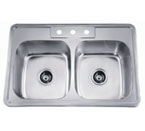 Dawn AST102 Topmount Equal Double Bowl with Faucet Holes Stainless Steel Sink