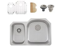 Ticor S105DR Undermount 16 G Stainless Steel Double Bowl Kitchen Sink + Accessories