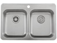 Ticor S998 Overmount 18-Gauge Stainless Steel Double Bowl Kitchen Sink With Free Deluxe Strainer & Pullout Basket Strainer