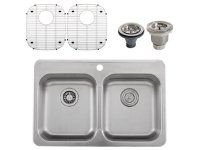 Ticor S998 Overmount 18-Gauge Stainless Steel Double Bowl Kitchen Sink + Accessories