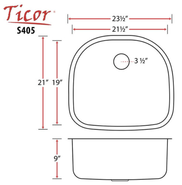 23.5" TICOR S405 HAVEN SERIES 16-GAUGE STAINLESS STEEL UNDERMOUNT SINGLE BASIN KITCHEN/LAUNDRY SINK