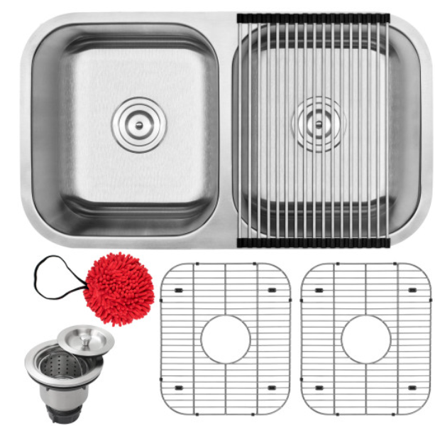 31.25" TICOR L13 - FOSTER SERIES 18-GAUGE STAINLESS STEEL UNDERMOUNT DOUBLE BASIN KITCHEN SINK