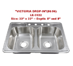 Leonet Victoria 50/50 Drop-In LE-3322 Double Bowl Stainless Steel Kitchen Sink